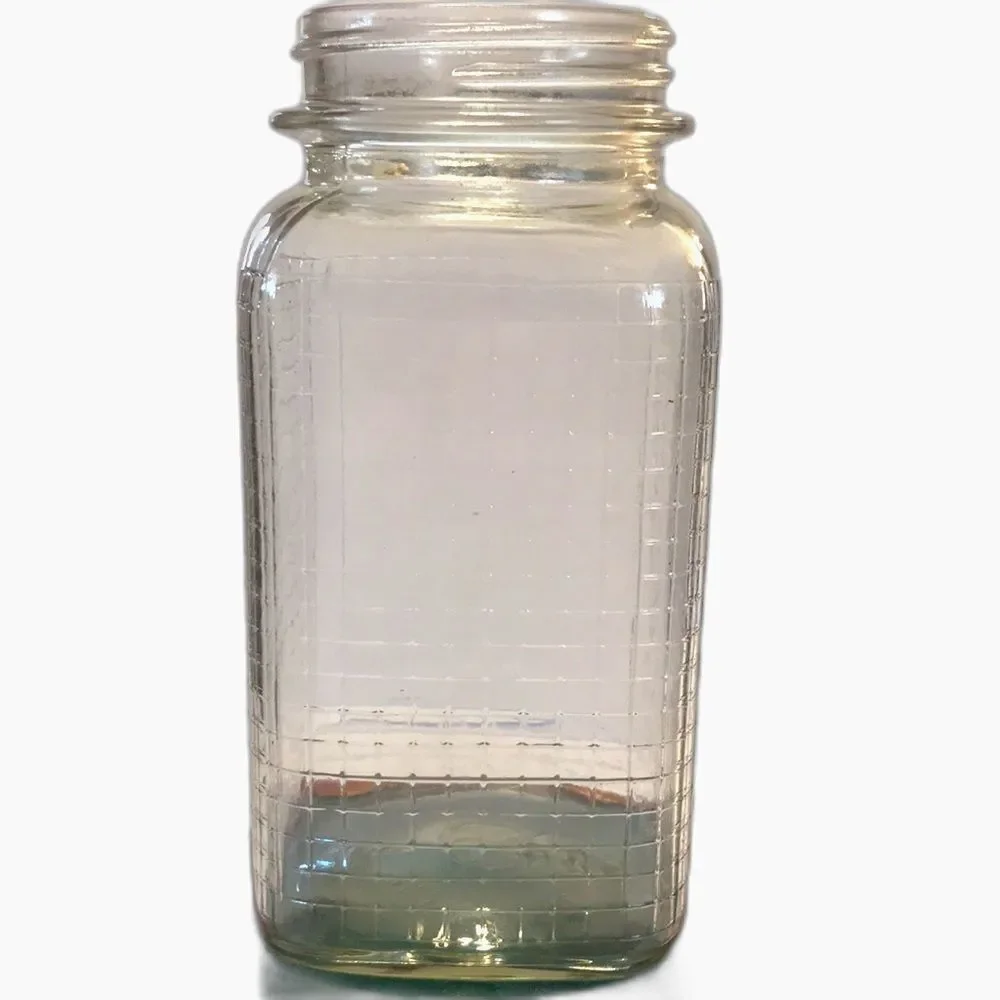 Vintage Quart canning/coffee Quilted Jar square with Waffle Grid Pattern